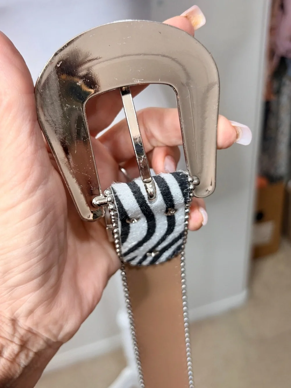 Cow hair Animal Print Rhinestone Western Belt - Black & White